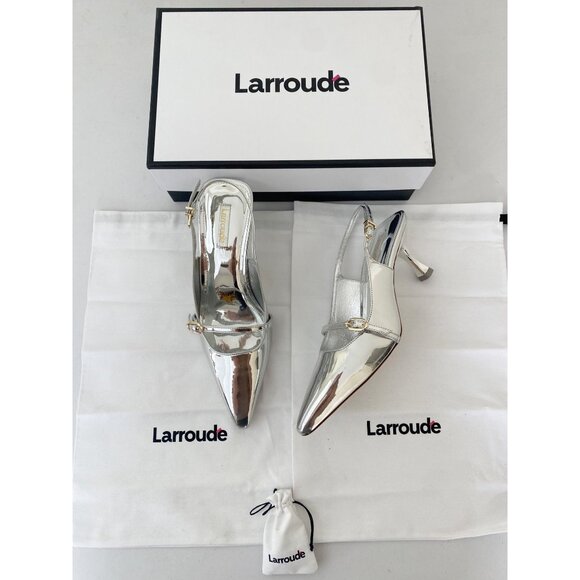 NIB New Larroude Ines Heels Pumps Shoes Mirror Silver